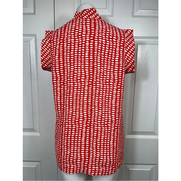 CAbi Madeline Ruffle Sleeveless Blouse Top Coral Ivory Pattern Contemporary L - Picture 5 of 8